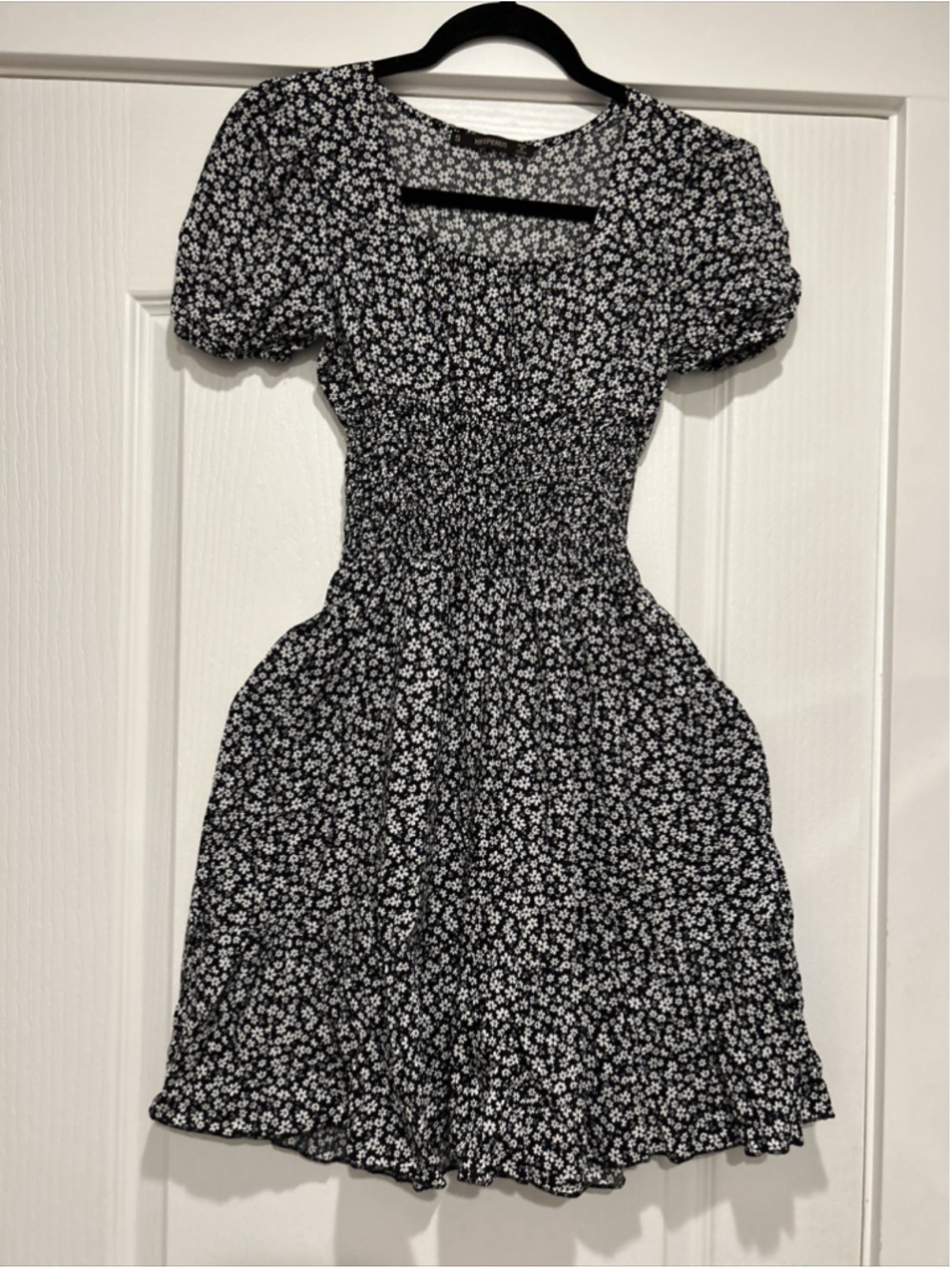 Hesperus Black White Paisley Print Puff Sleeve Dress Women’s Size Small